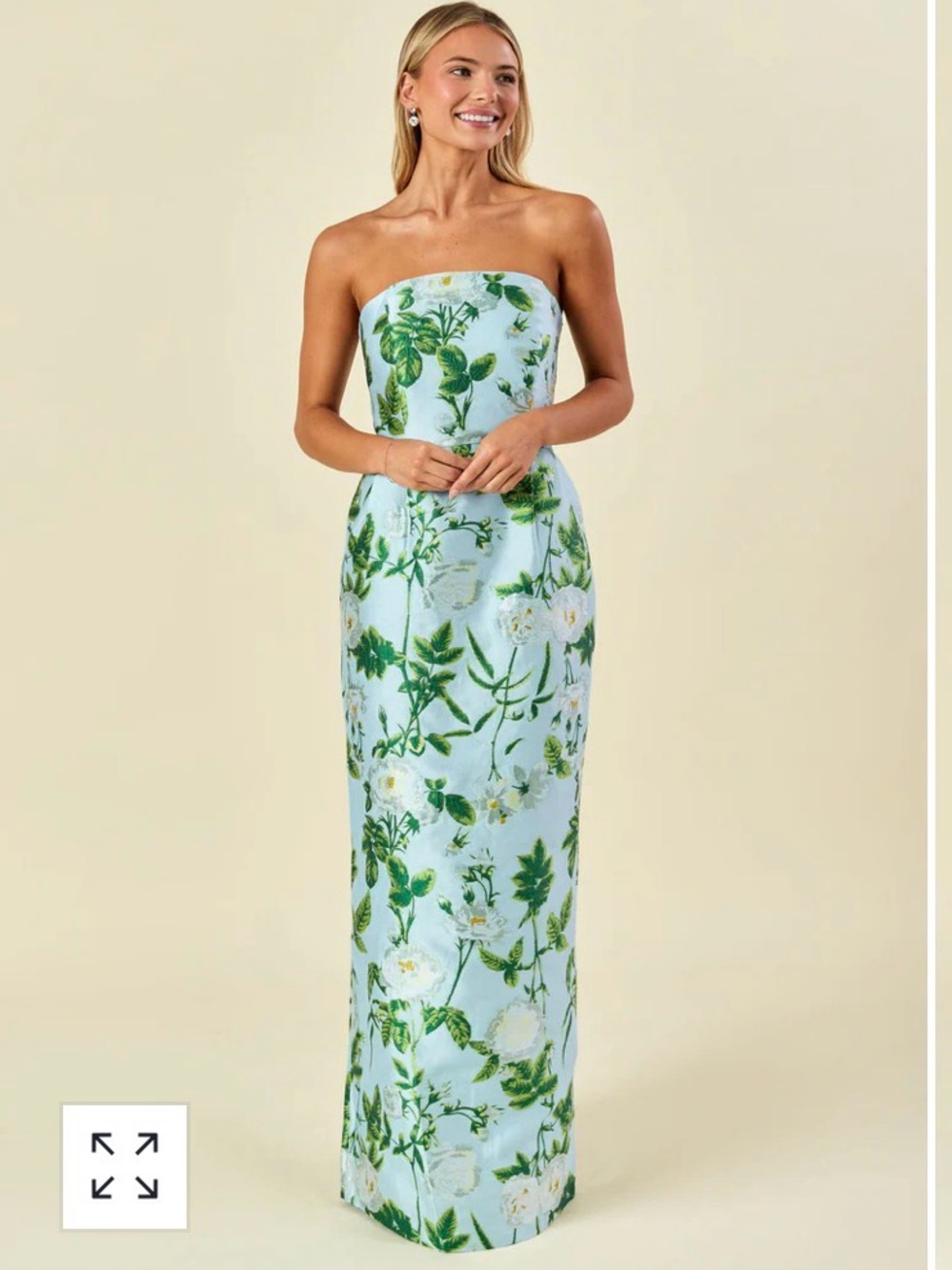 LulaKate Hannah Dress with Straight Skirt in Alice Blue Camellia Jacquard